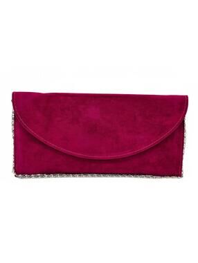 Elegant Burgundy Suede Clutch Bag with Silver Chain